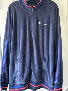 Champion Navy Track Jacket with Orange & Blue Stripe Trim